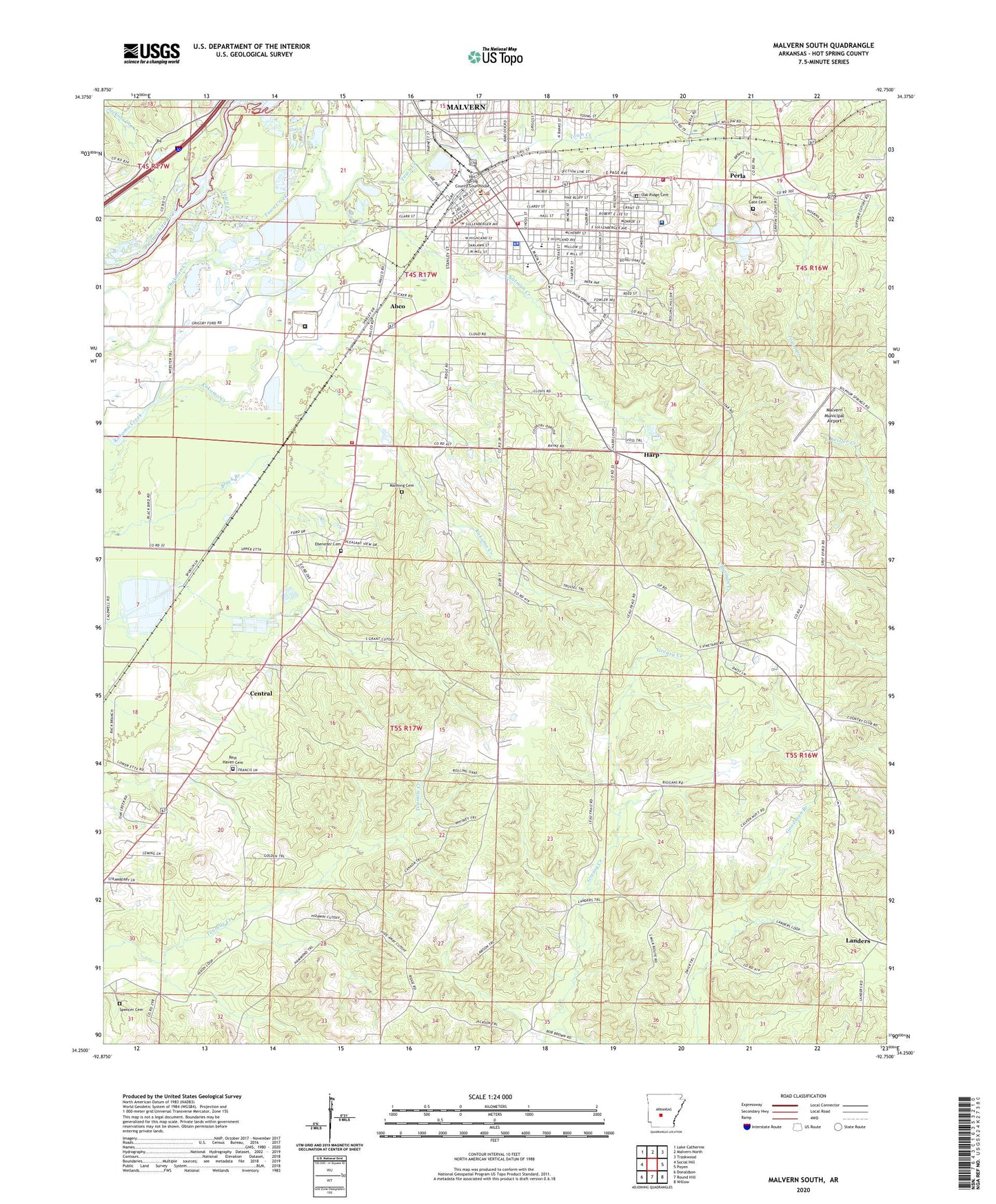 Malvern South Arkansas US Topo Map Image