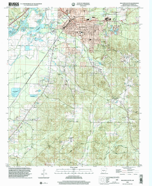 Classic USGS Malvern South Arkansas 7.5'x7.5' Topo Map Image