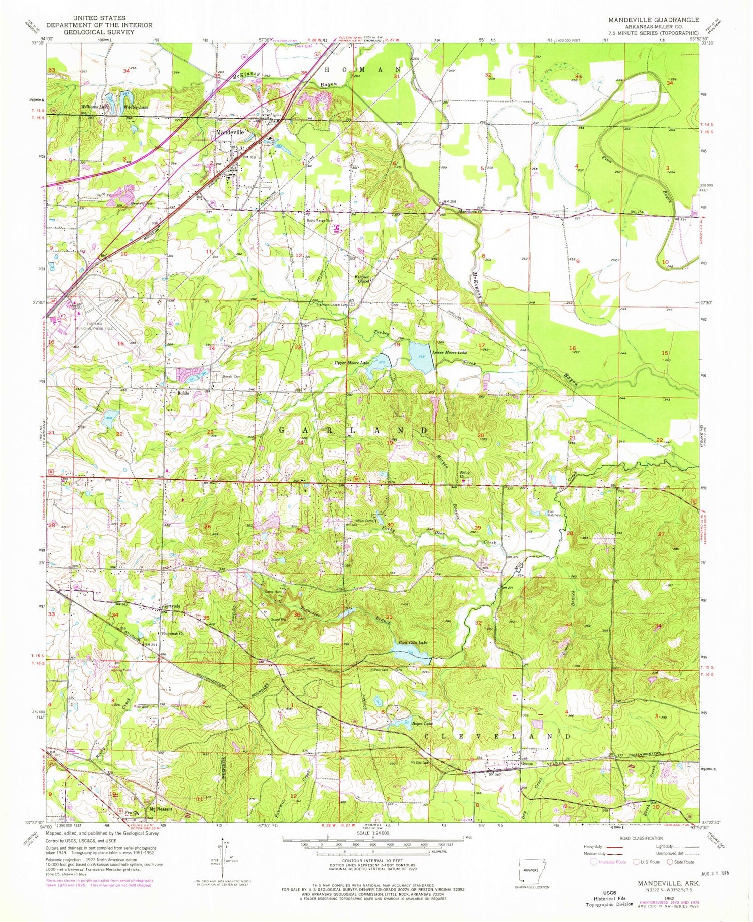 Classic USGS Mandeville Arkansas 7.5'x7.5' Topo Map Image