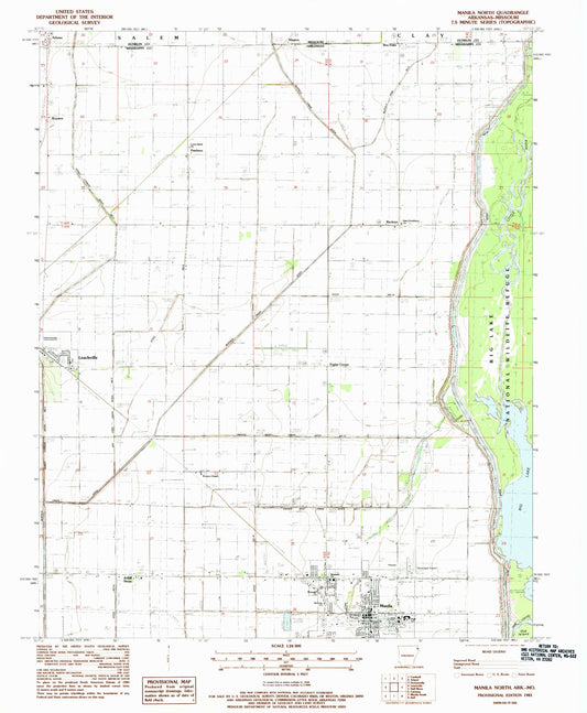 Classic USGS Manila North Arkansas 7.5'x7.5' Topo Map Image