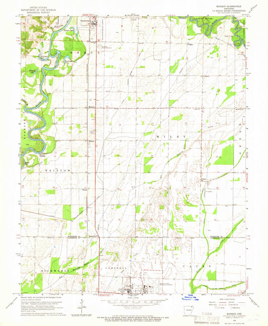 Classic USGS Manson Arkansas 7.5'x7.5' Topo Map Image