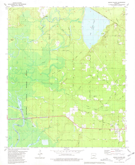 Classic USGS Marais Saline Arkansas 7.5'x7.5' Topo Map Image