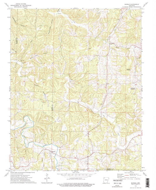 Classic USGS Marble Arkansas 7.5'x7.5' Topo Map Image