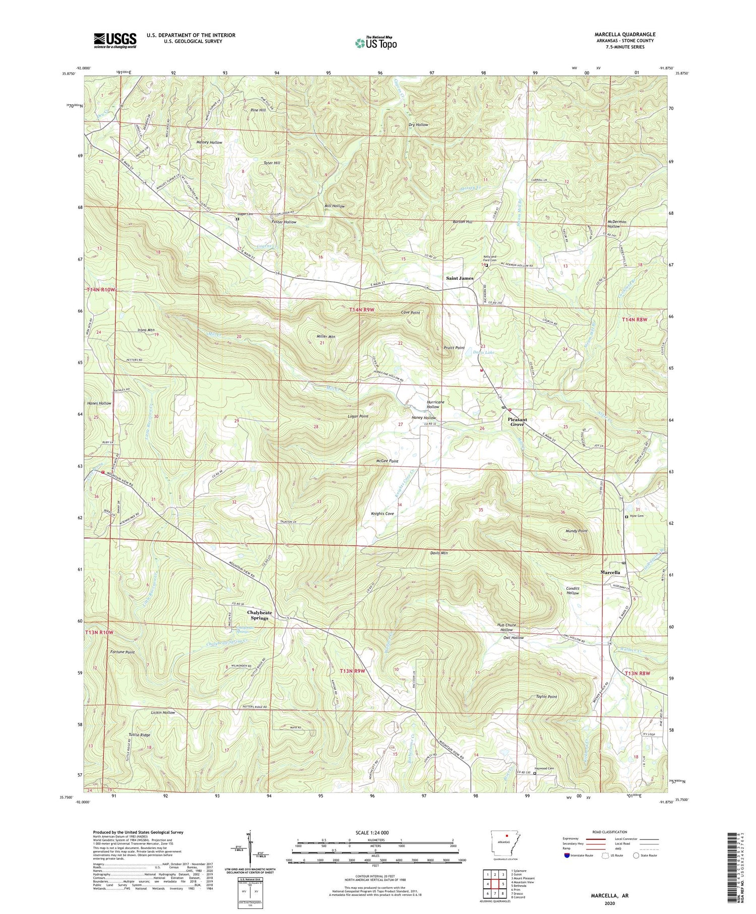 Marcella Arkansas US Topo Map Image