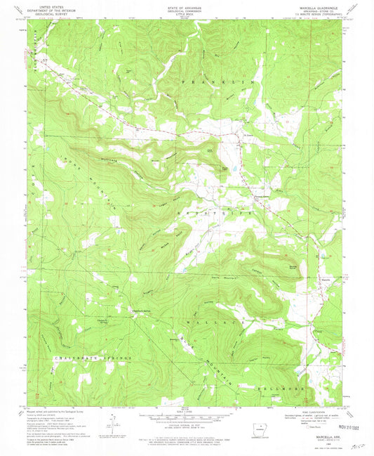 Classic USGS Marcella Arkansas 7.5'x7.5' Topo Map Image