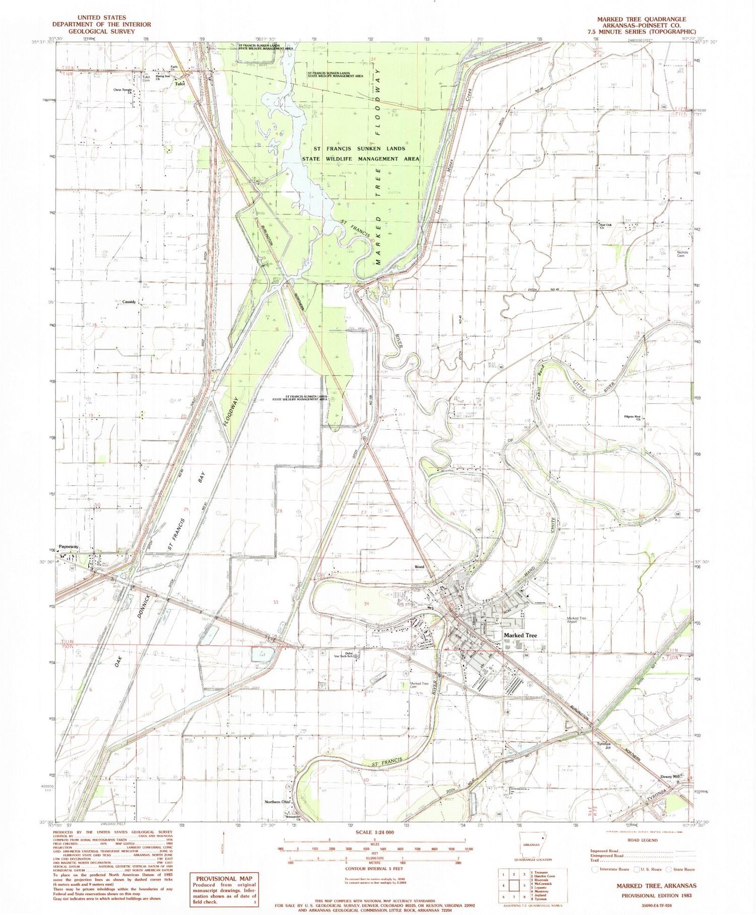 Classic USGS Marked Tree Arkansas 7.5'x7.5' Topo Map Image