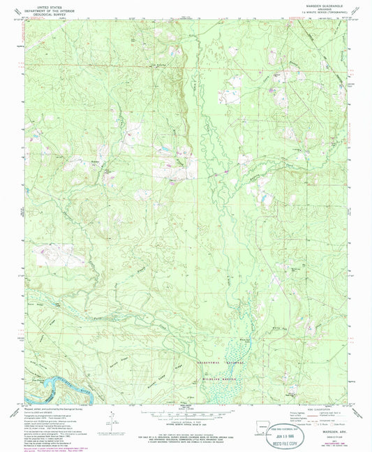 Classic USGS Marsden Arkansas 7.5'x7.5' Topo Map Image