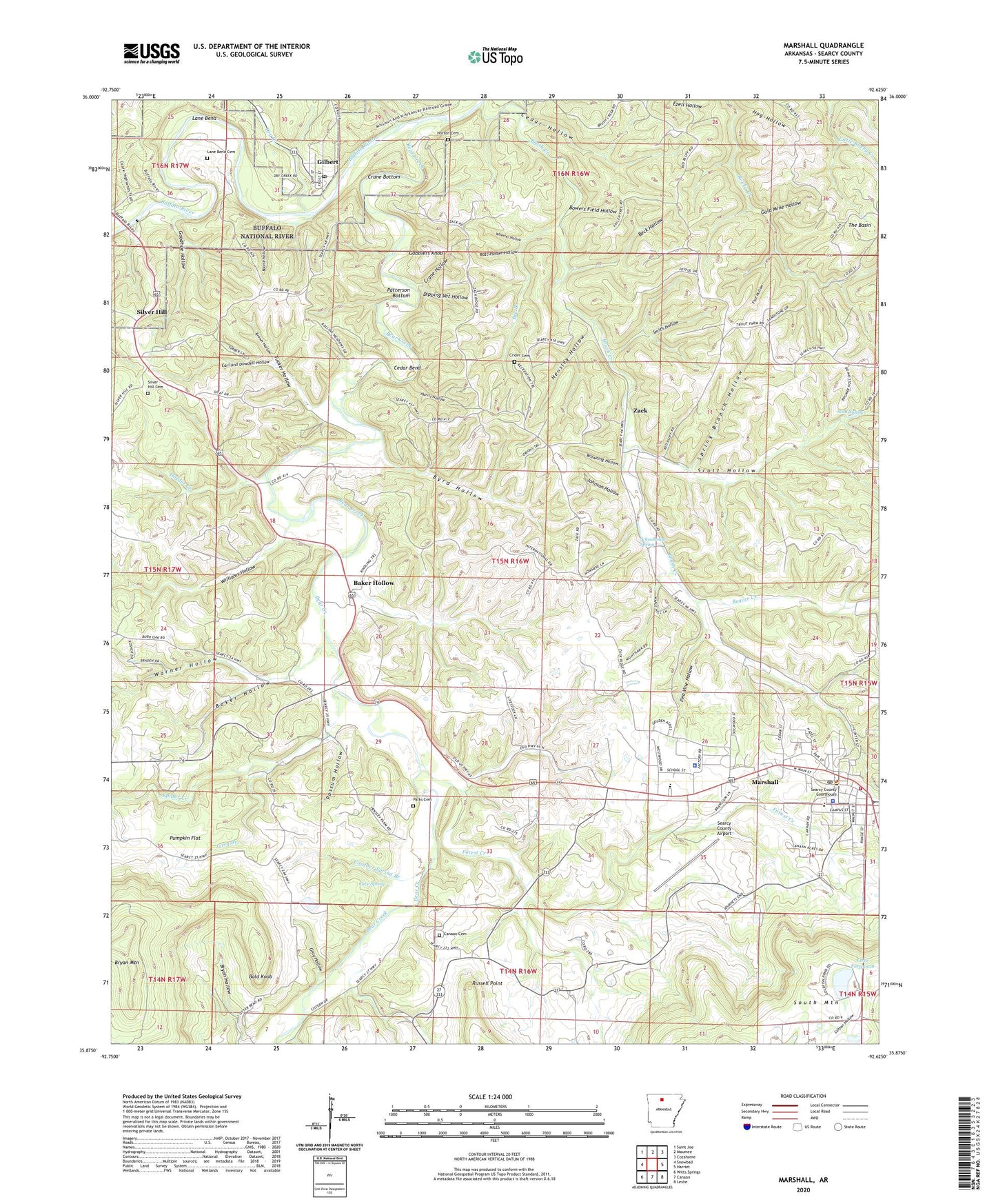 Marshall Arkansas US Topo Map Image