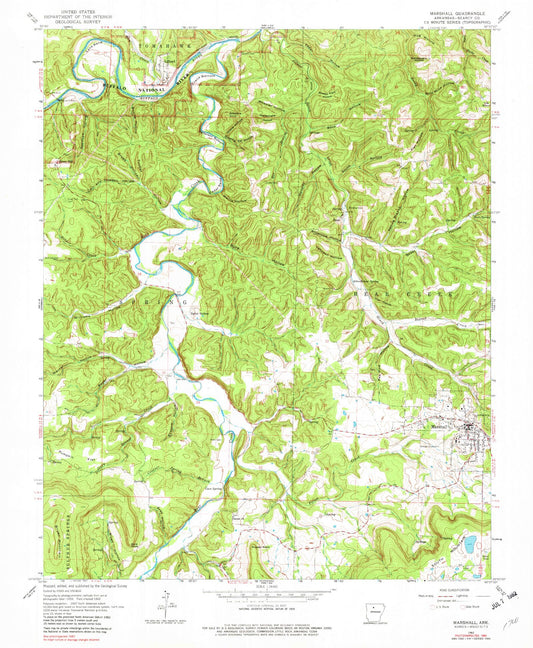 Classic USGS Marshall Arkansas 7.5'x7.5' Topo Map Image