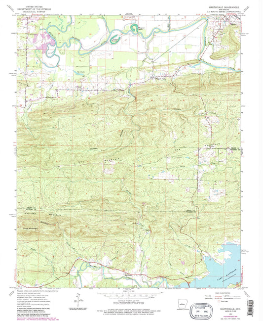 Classic USGS Martindale Arkansas 7.5'x7.5' Topo Map Image
