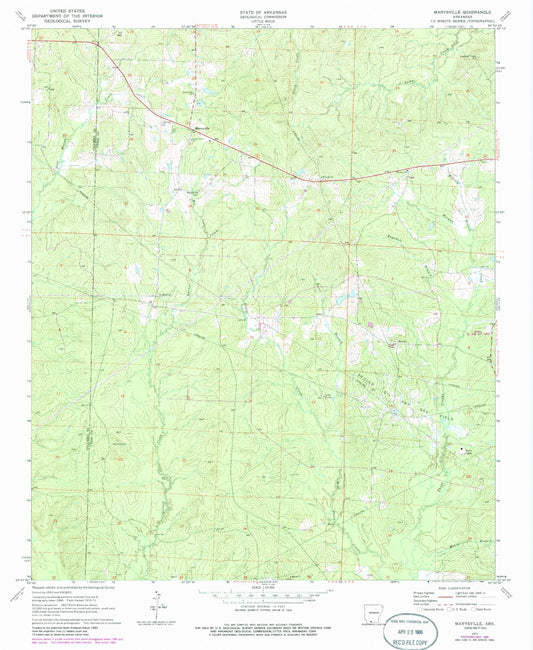 Classic USGS Marysville Arkansas 7.5'x7.5' Topo Map Image