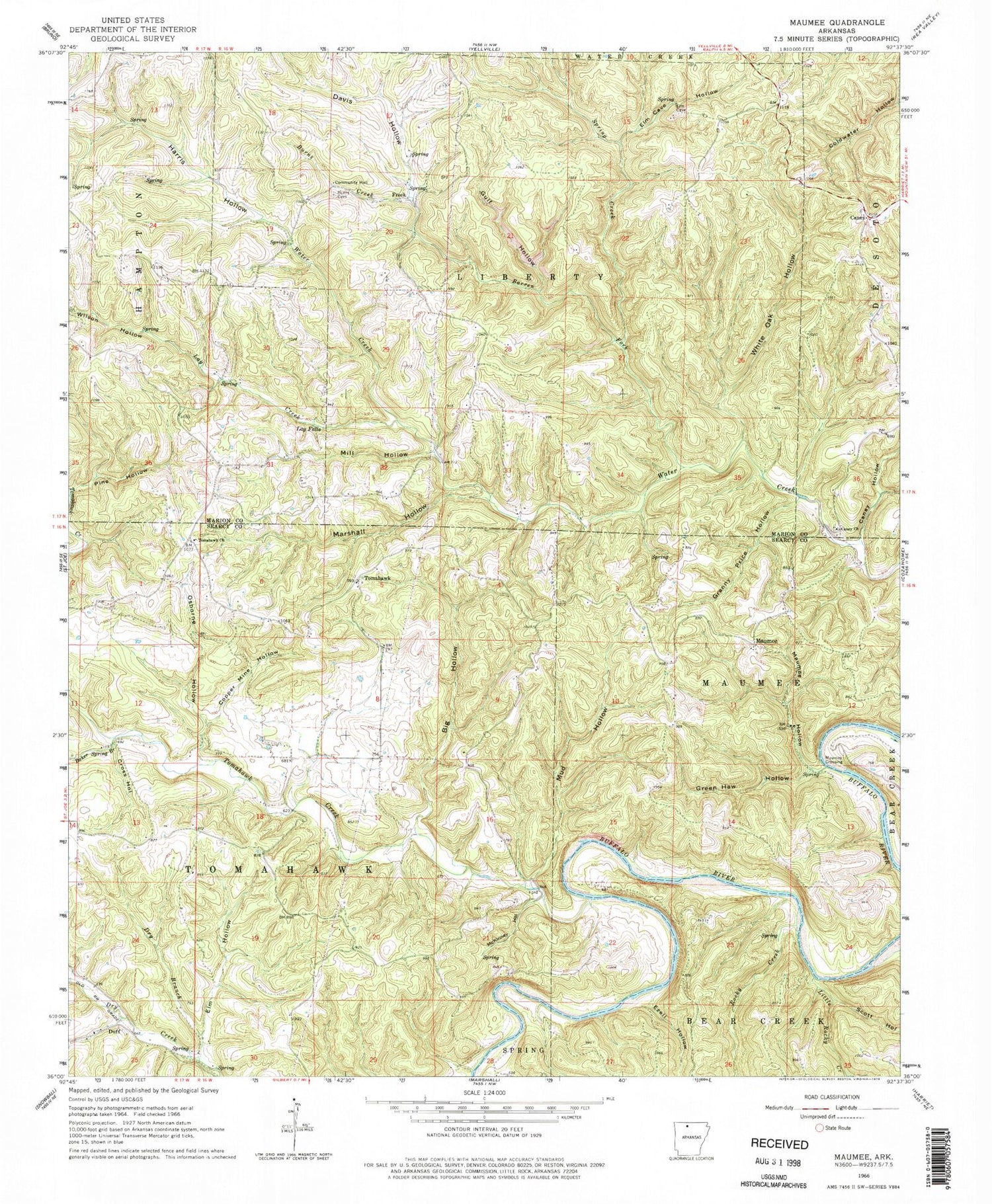 Classic USGS Maumee Arkansas 7.5'x7.5' Topo Map Image