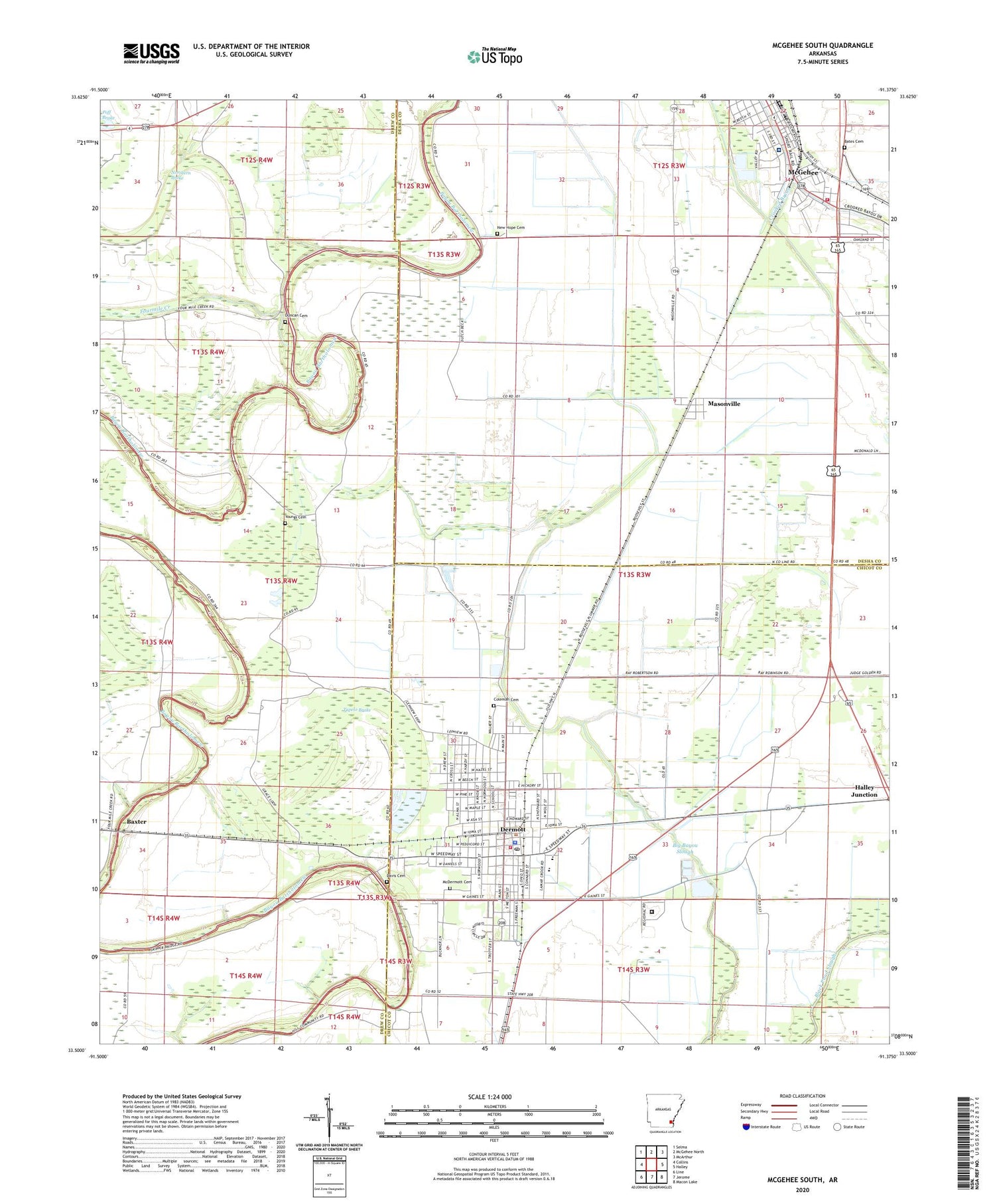 McGehee South Arkansas US Topo Map Image