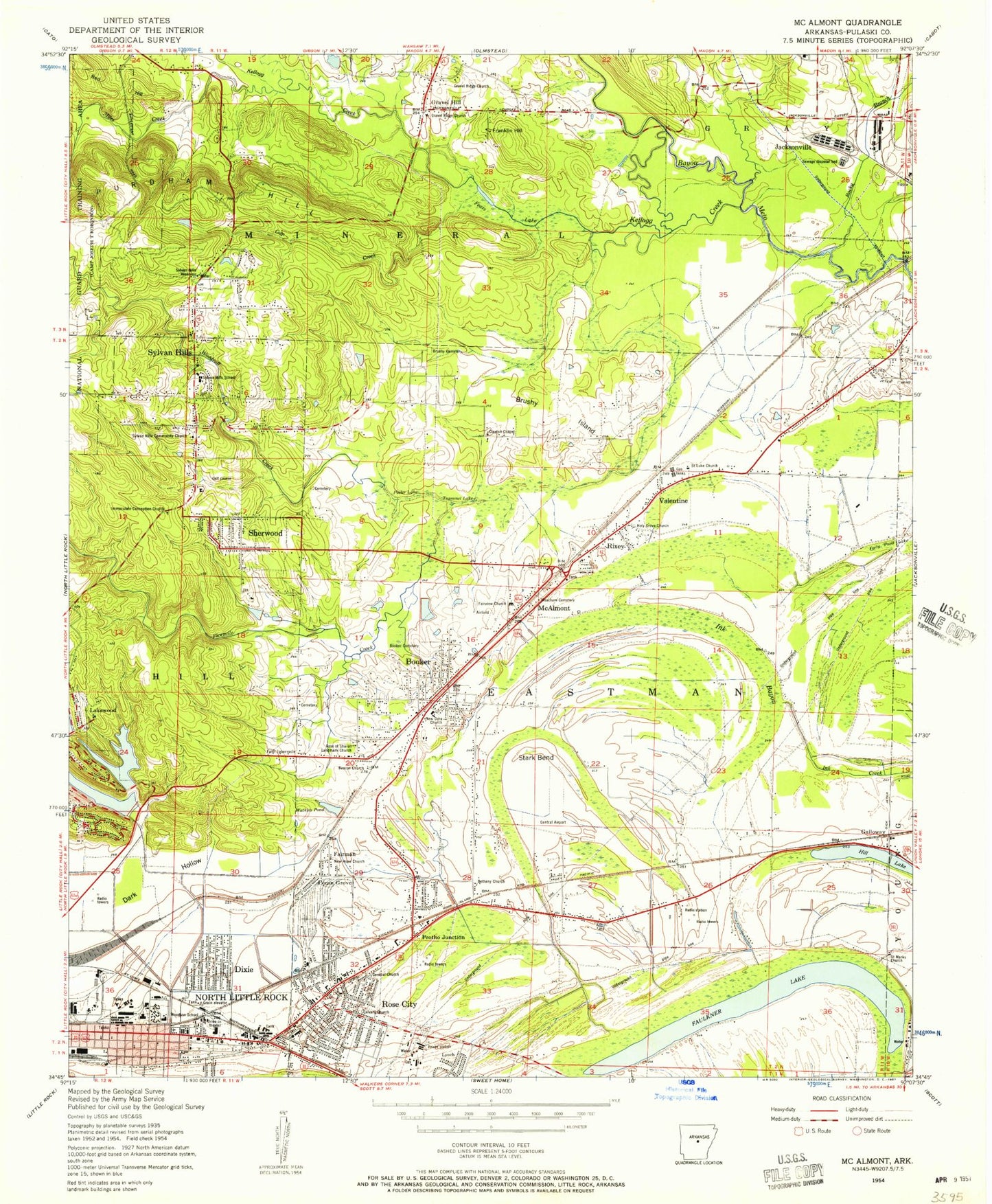 Classic USGS McAlmont Arkansas 7.5'x7.5' Topo Map Image
