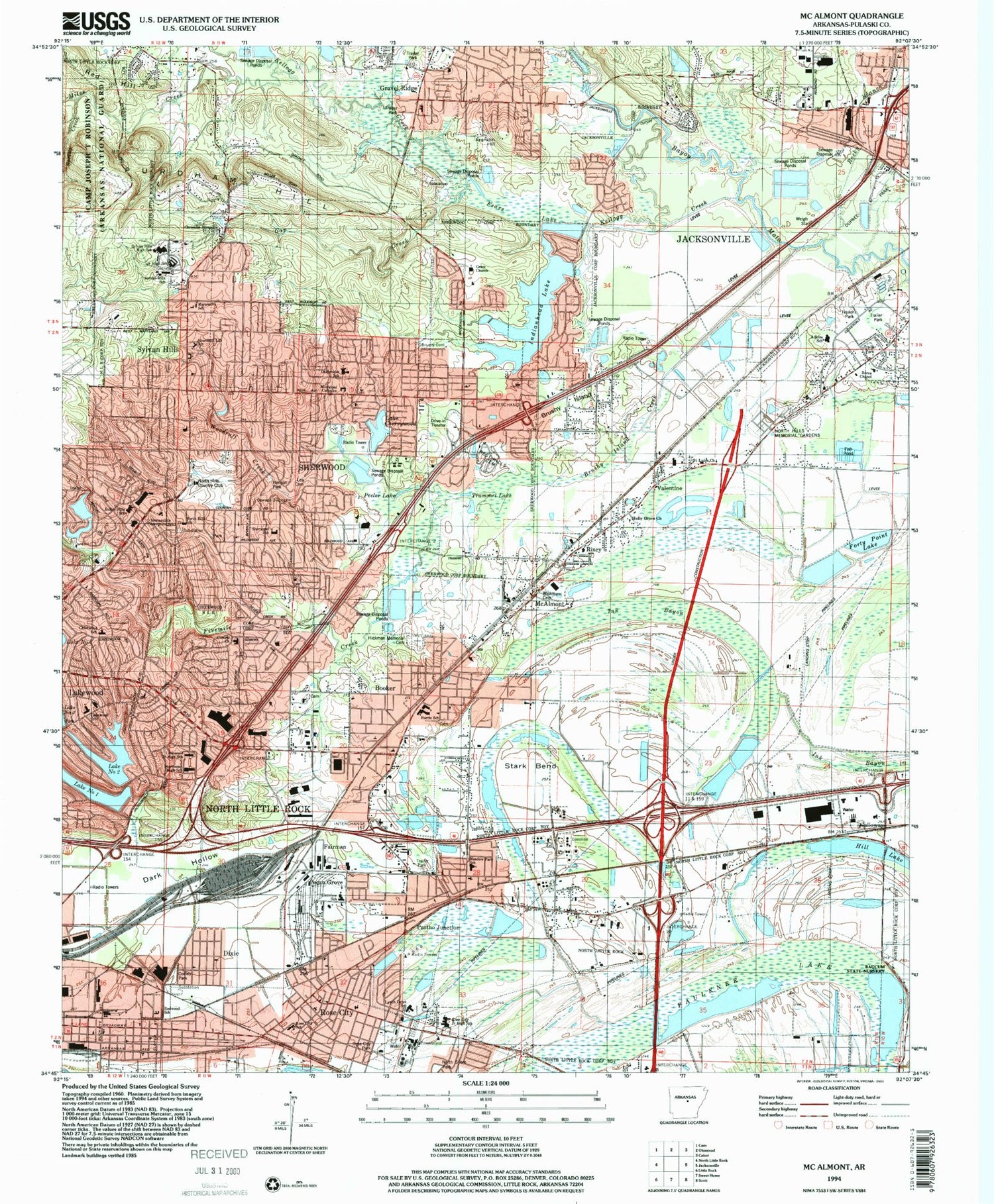 Classic USGS McAlmont Arkansas 7.5'x7.5' Topo Map Image