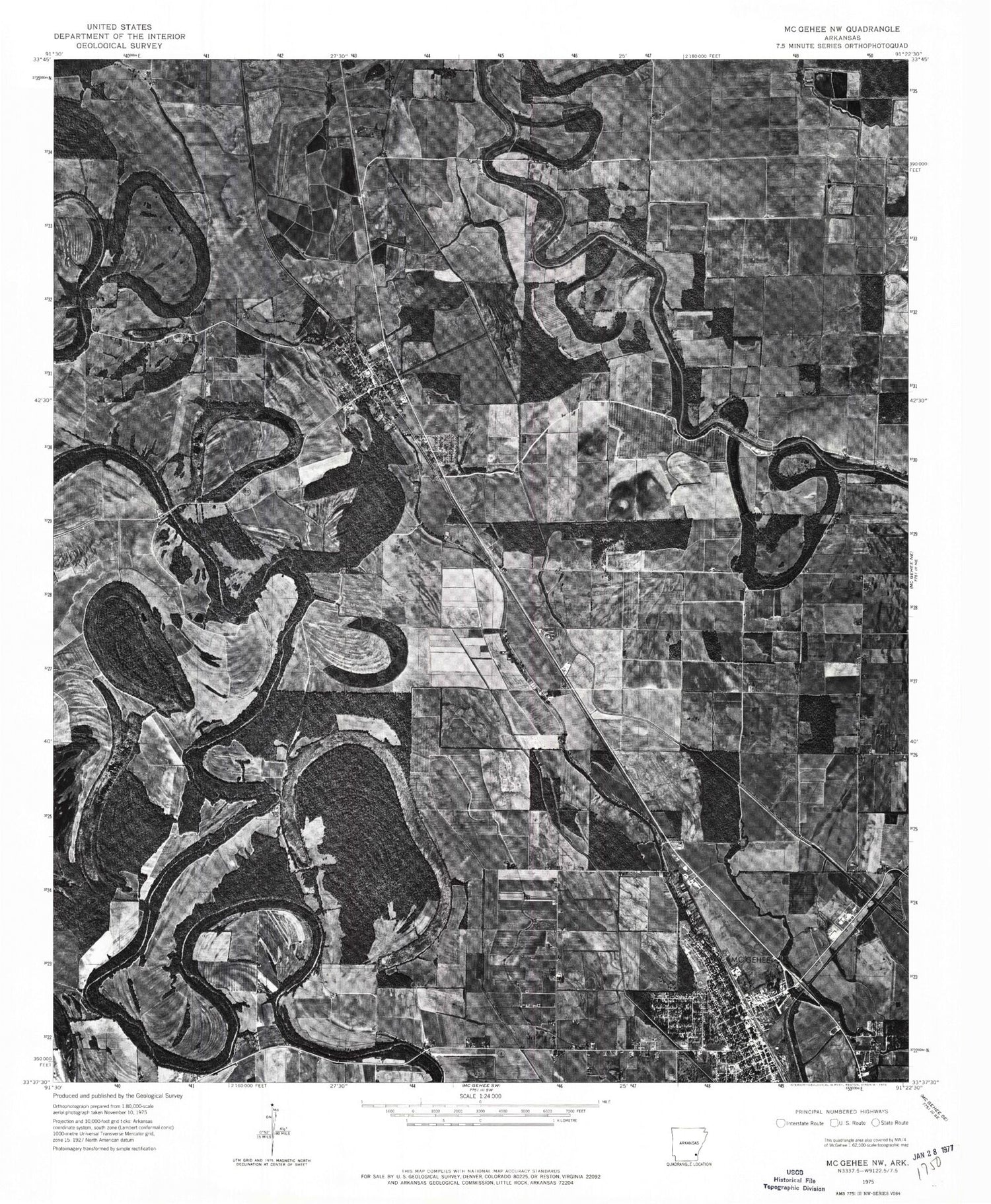 Classic USGS McGehee North Arkansas 7.5'x7.5' Topo Map Image