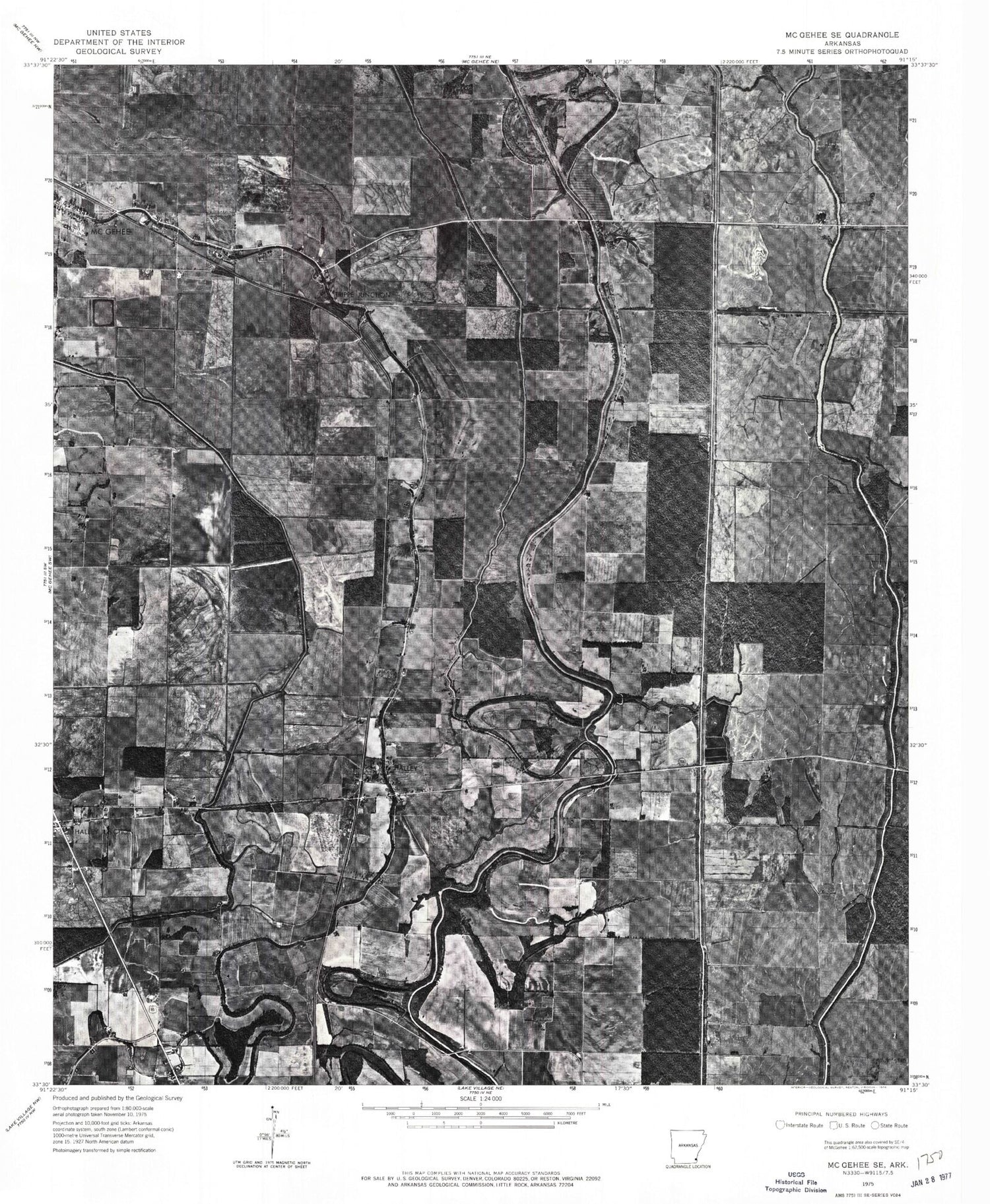 Classic USGS Halley Arkansas 7.5'x7.5' Topo Map Image