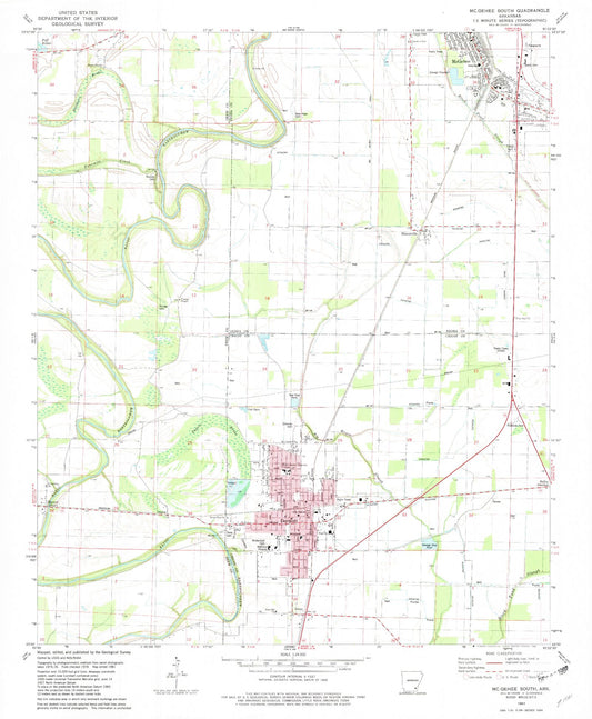 Classic USGS McGehee South Arkansas 7.5'x7.5' Topo Map Image
