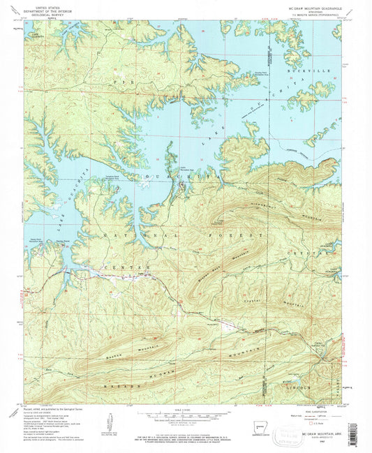 Classic USGS McGraw Mountain Arkansas 7.5'x7.5' Topo Map Image