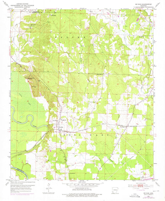 Classic USGS McNab Arkansas 7.5'x7.5' Topo Map Image