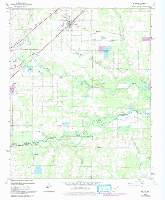 Classic USGS McRae Arkansas 7.5'x7.5' Topo Map Image