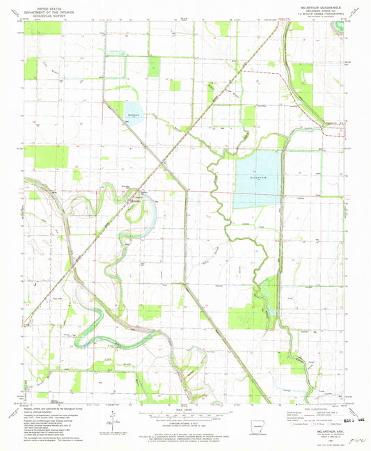 Classic USGS McArthur Arkansas 7.5'x7.5' Topo Map Image