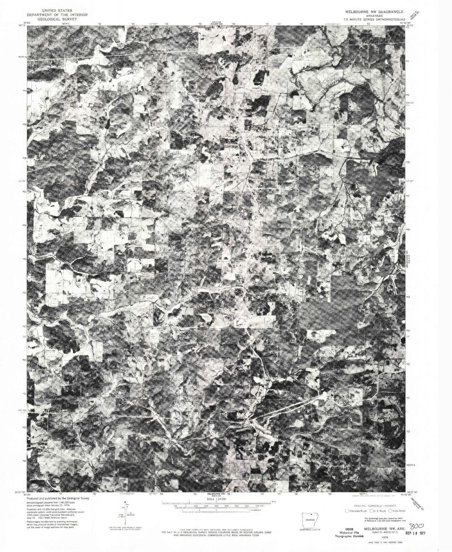 Classic USGS Oxford Arkansas 7.5'x7.5' Topo Map Image