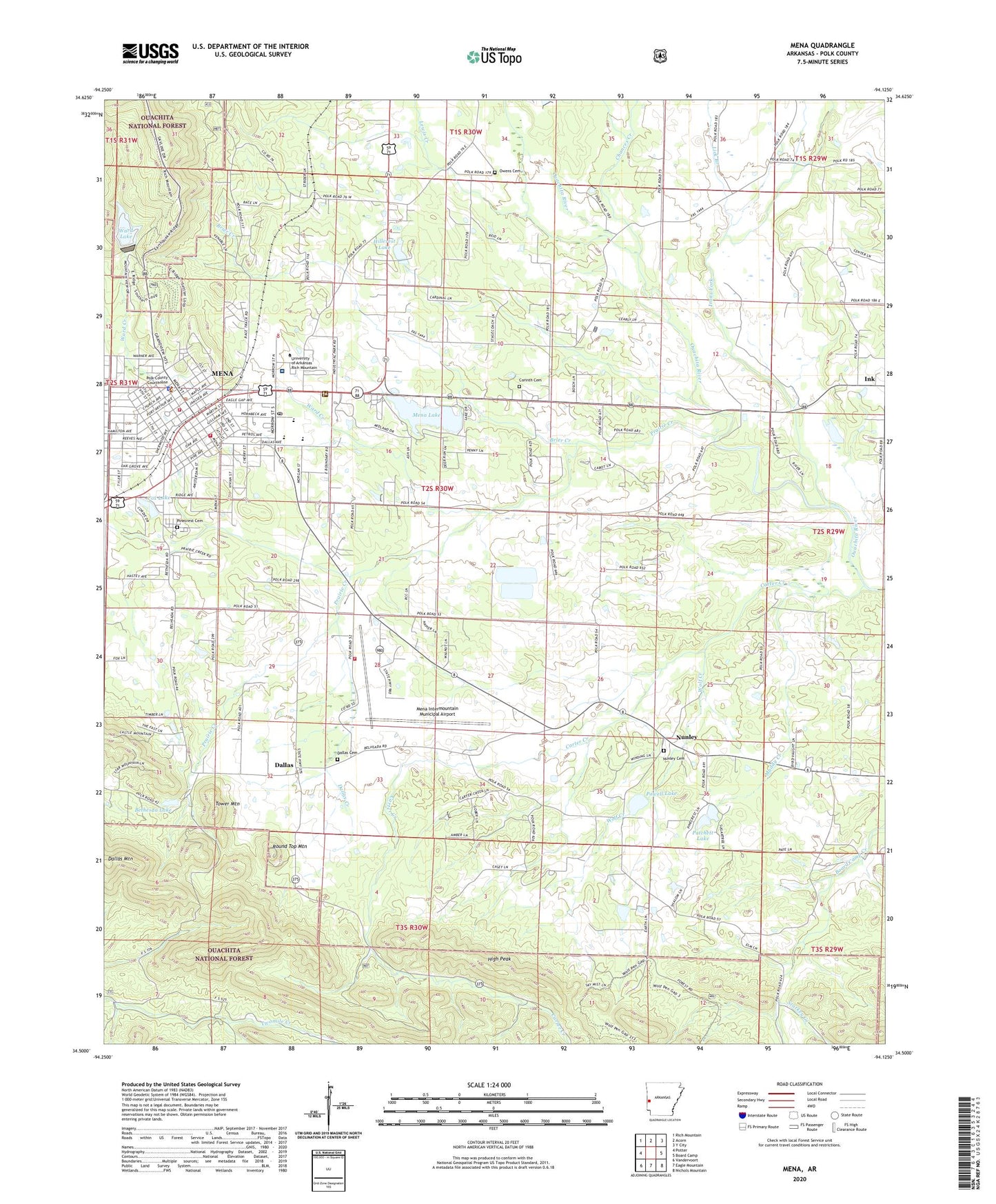 Mena Arkansas US Topo Map Image