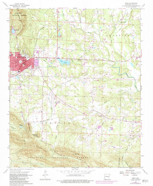 Classic USGS Mena Arkansas 7.5'x7.5' Topo Map Image