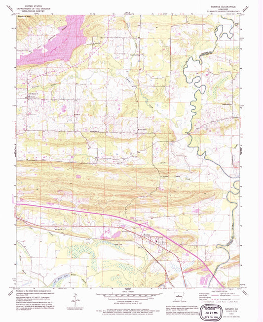 Classic USGS Menifee Arkansas 7.5'x7.5' Topo Map Image