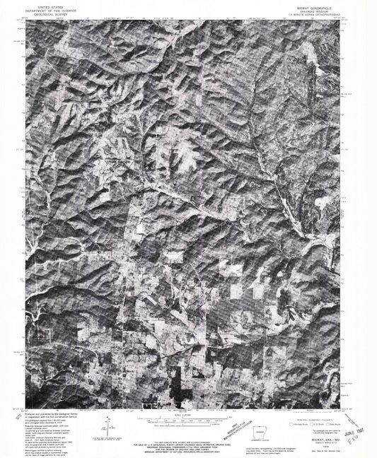 Classic USGS Midway Arkansas 7.5'x7.5' Topo Map Image