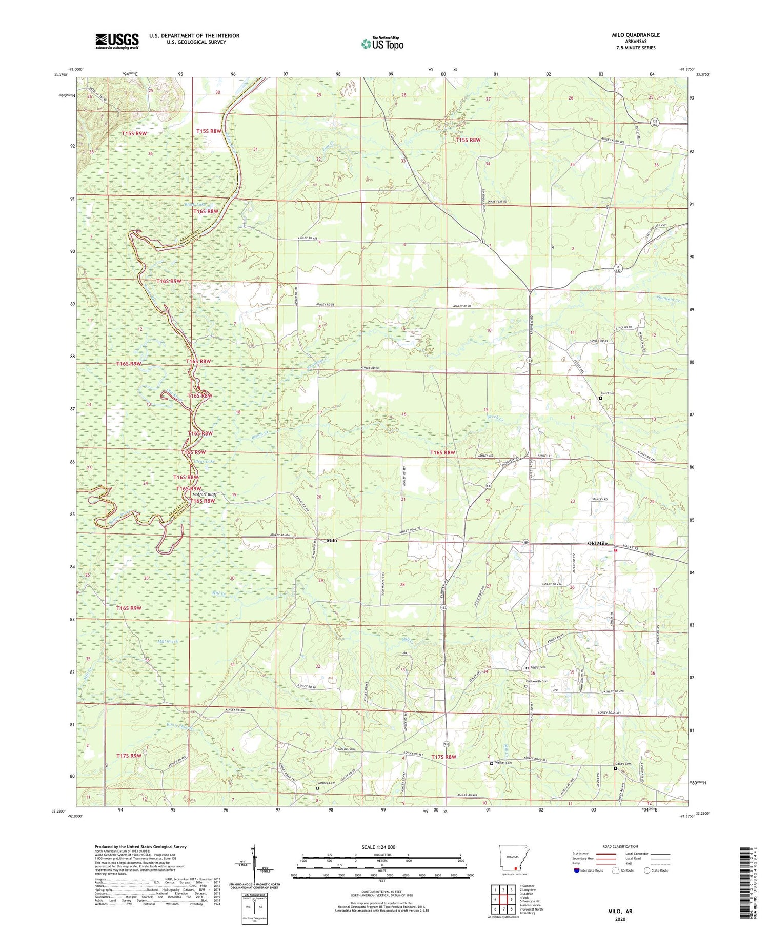 Milo Arkansas US Topo Map Image