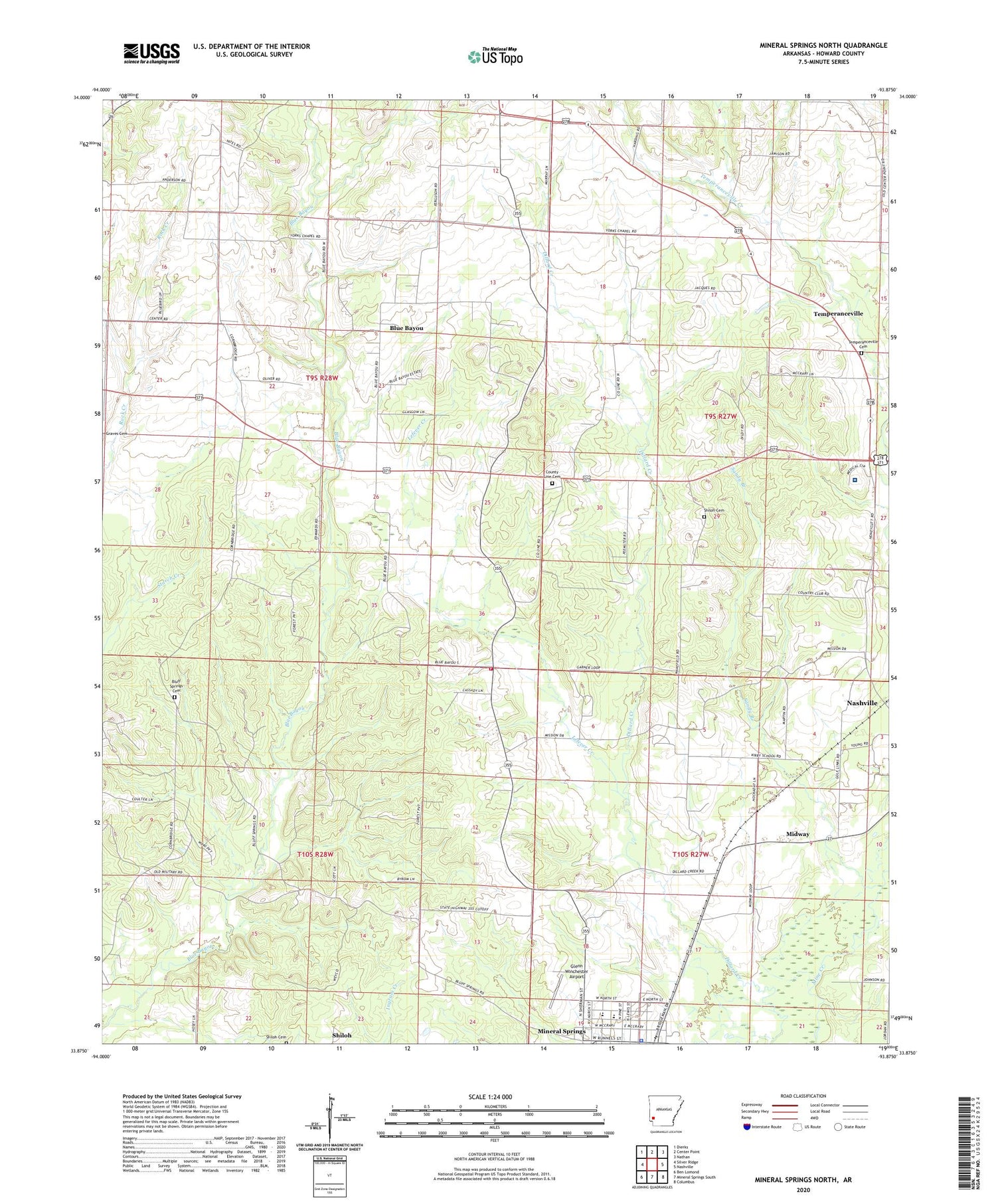 Mineral Springs North Arkansas US Topo Map Image