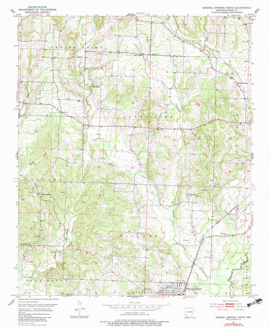 Classic USGS Mineral Springs North Arkansas 7.5'x7.5' Topo Map Image