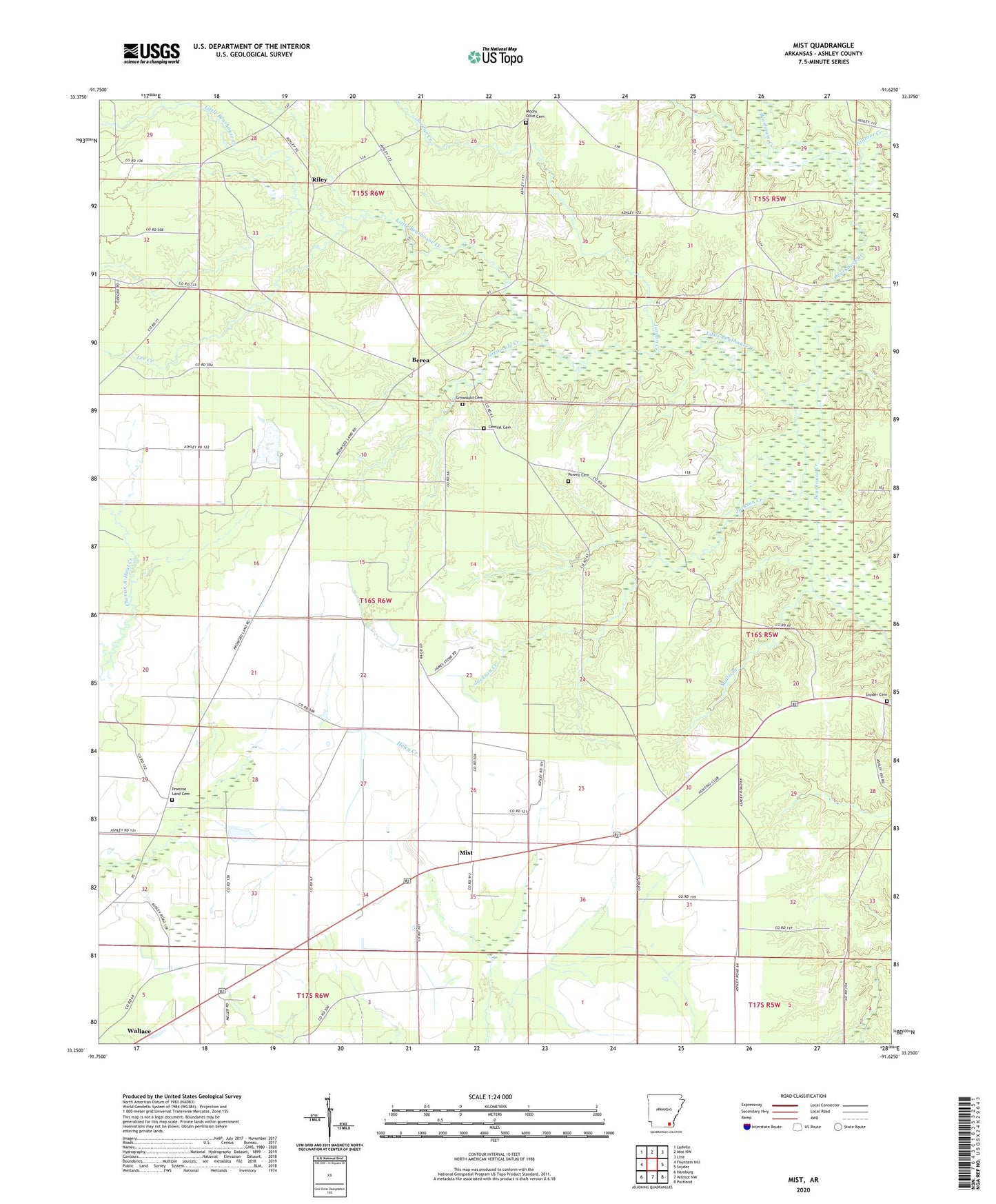Mist Arkansas US Topo Map Image