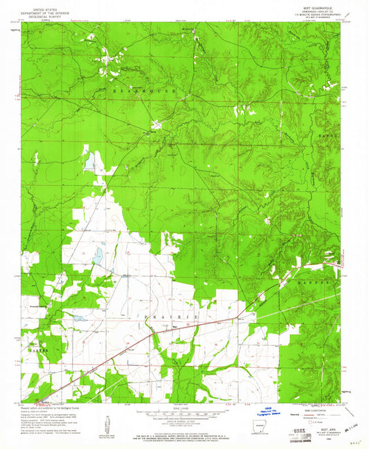 Classic USGS Mist Arkansas 7.5'x7.5' Topo Map Image