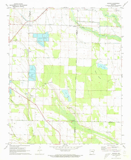 Classic USGS Monroe Arkansas 7.5'x7.5' Topo Map Image