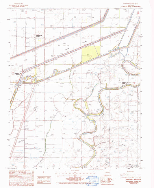 Classic USGS Monterey Arkansas 7.5'x7.5' Topo Map Image