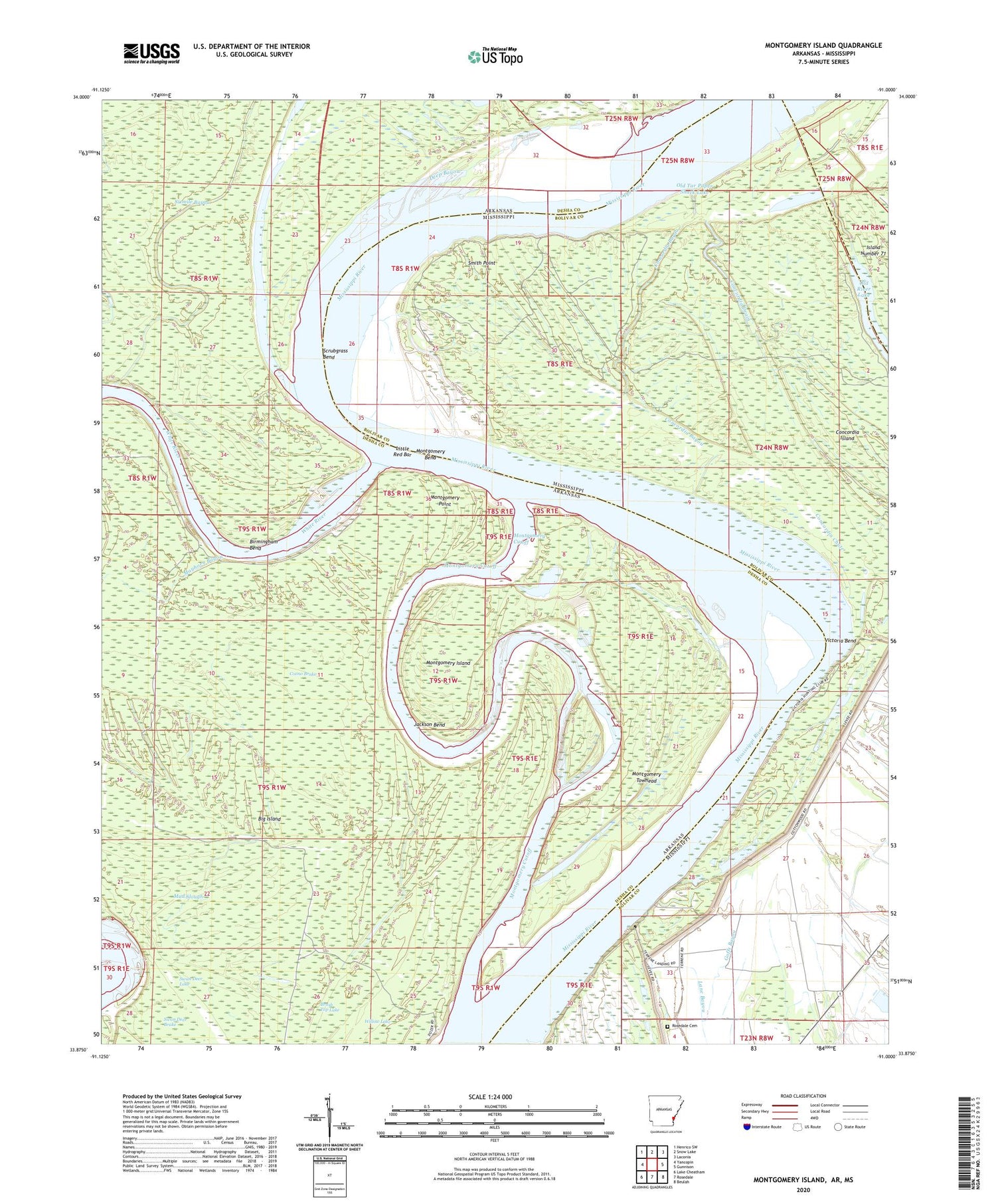 Montgomery Island Arkansas US Topo Map Image