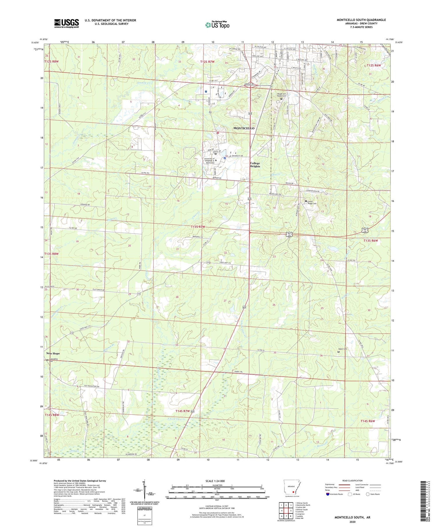 Monticello South Arkansas US Topo Map Image