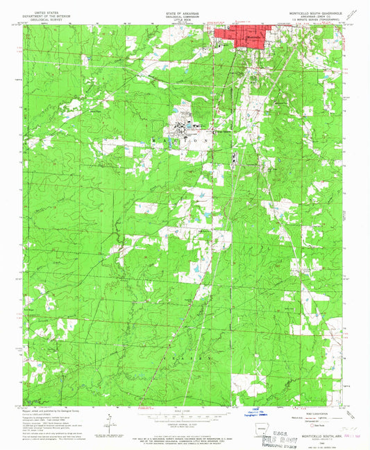 Classic USGS Monticello South Arkansas 7.5'x7.5' Topo Map Image