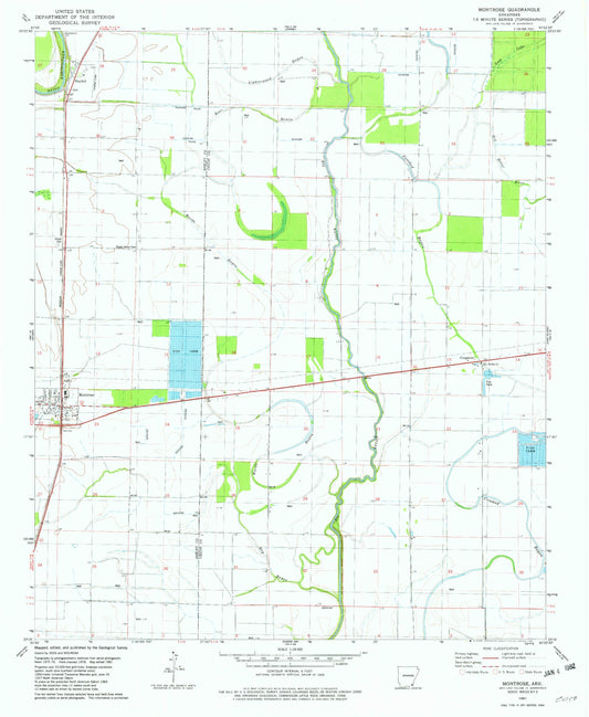 Classic USGS Montrose Arkansas 7.5'x7.5' Topo Map Image
