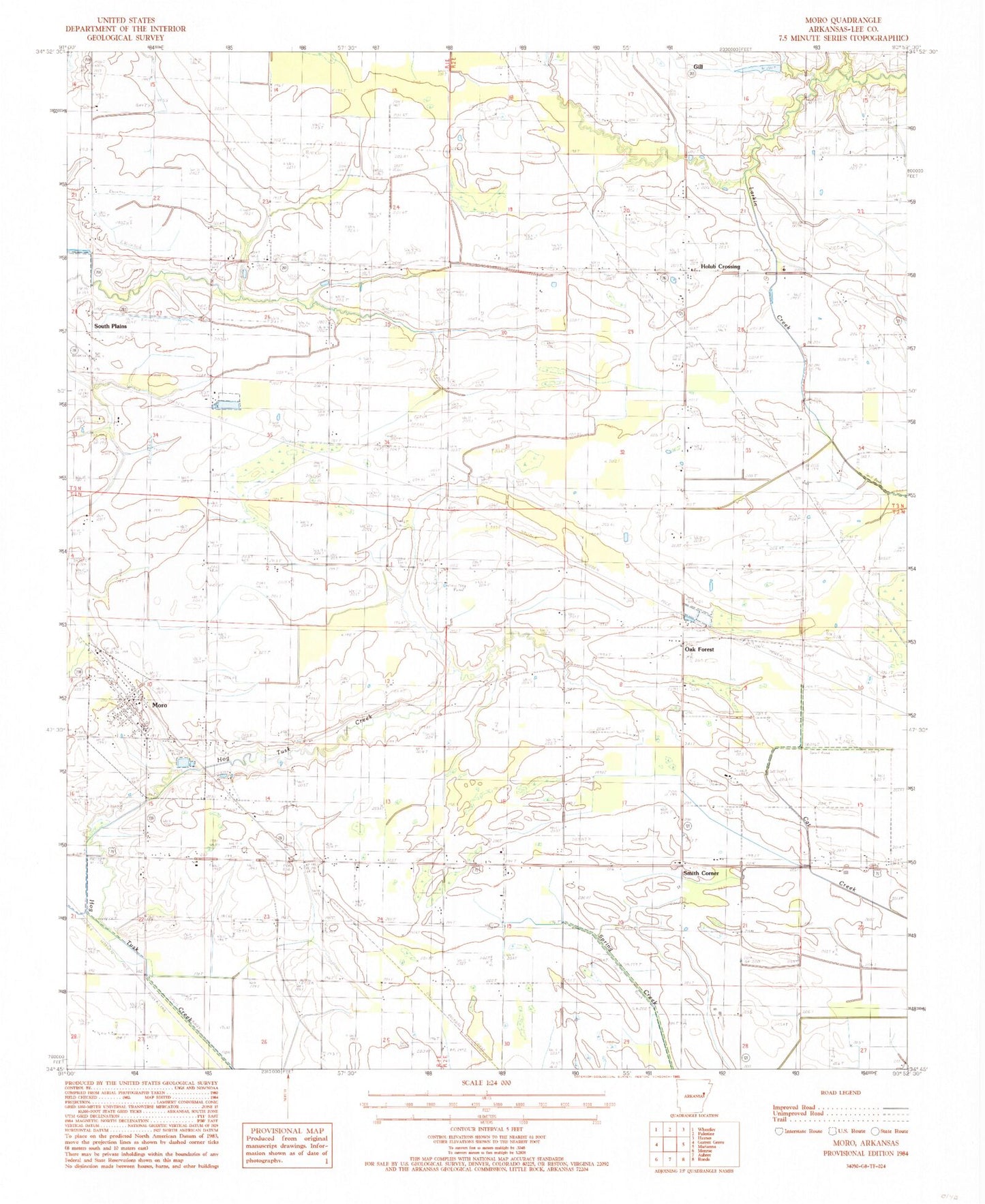 Classic USGS Moro Arkansas 7.5'x7.5' Topo Map Image