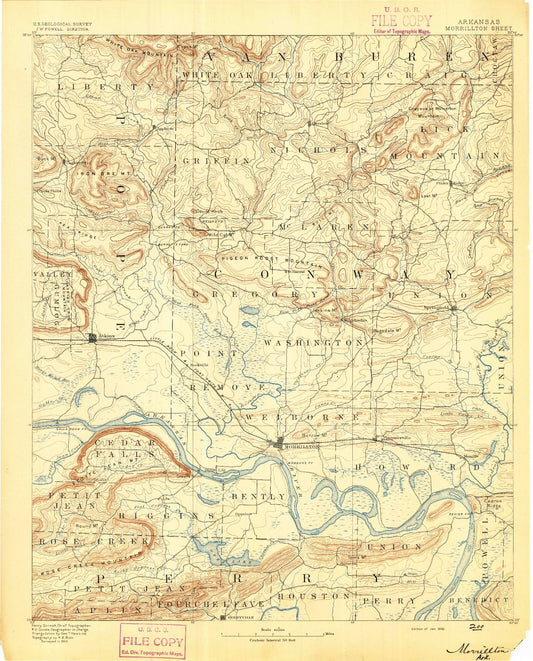 Historic 1892 Morrilton Arkansas 30'x30' Topo Map Image