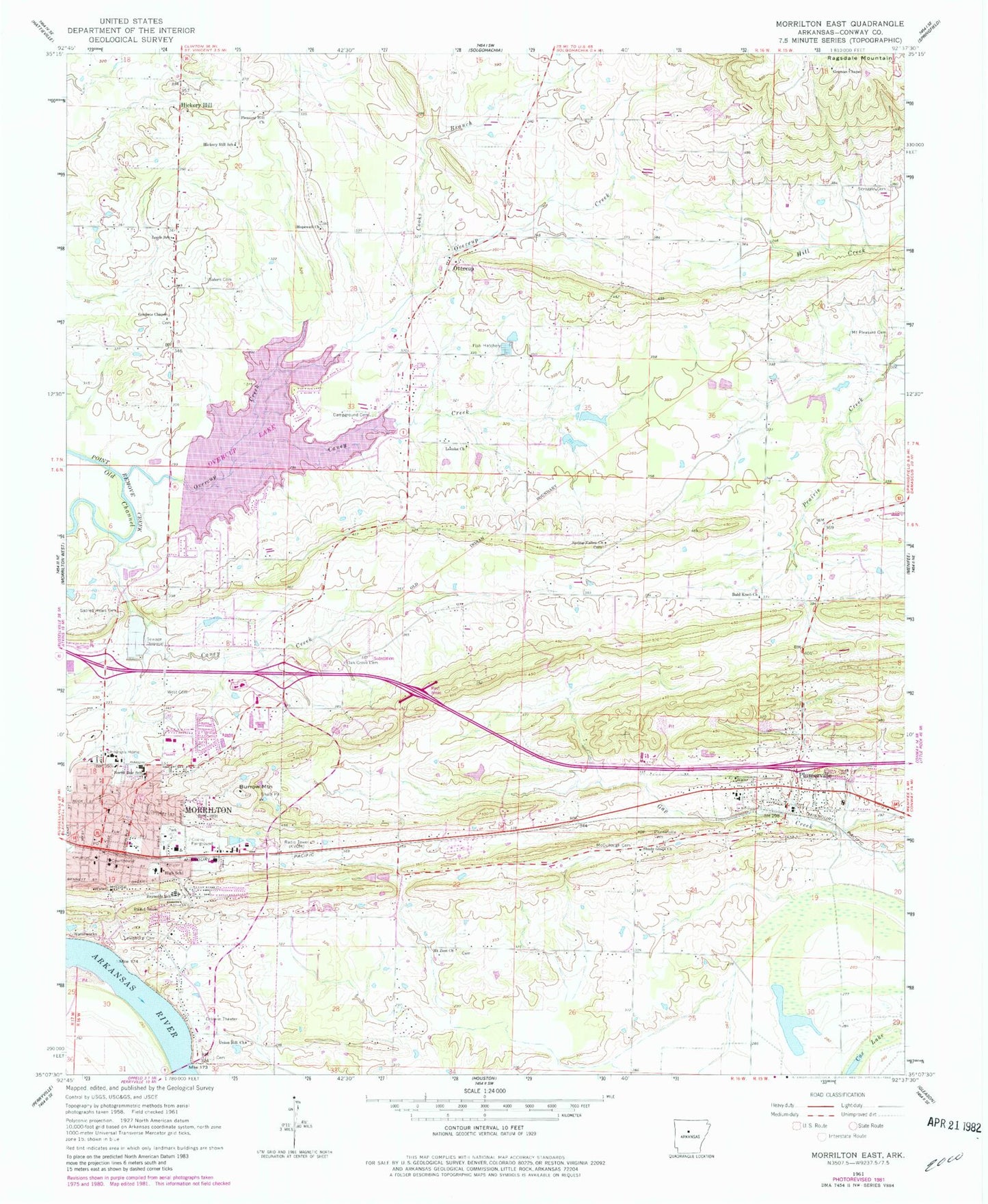 Classic USGS Morrilton East Arkansas 7.5'x7.5' Topo Map Image