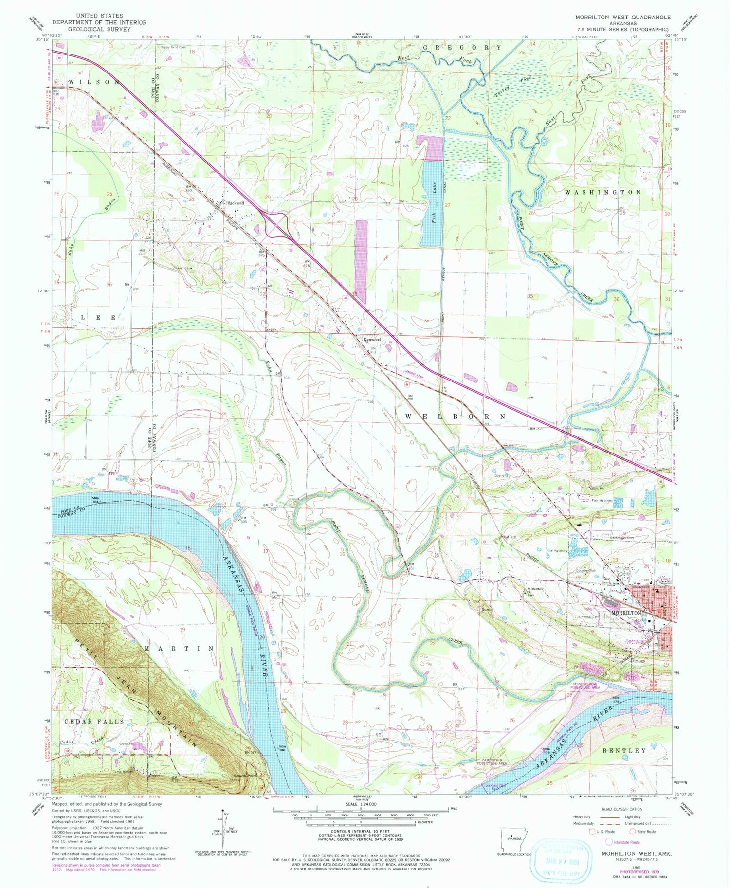 Classic USGS Morrilton West Arkansas 7.5'x7.5' Topo Map Image