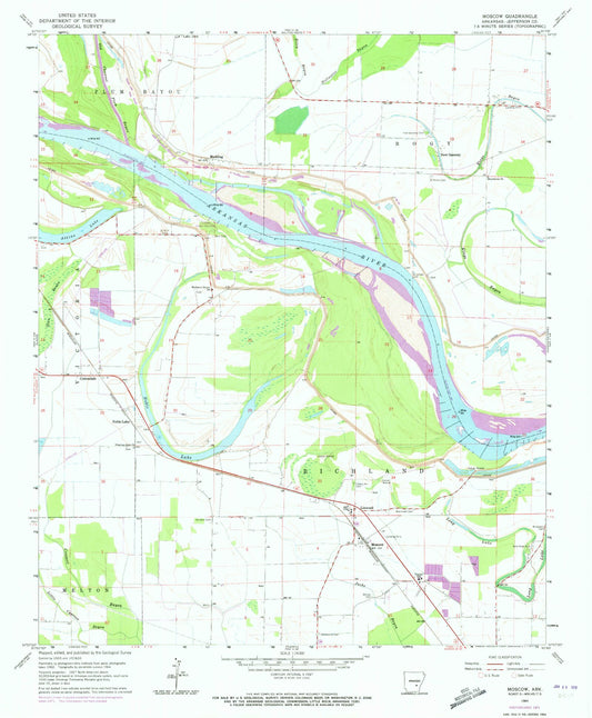 Classic USGS Moscow Arkansas 7.5'x7.5' Topo Map Image