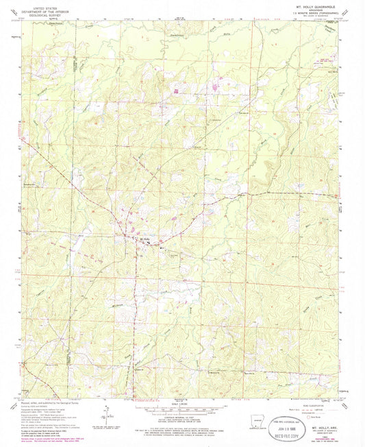 Classic USGS Mount Holly Arkansas 7.5'x7.5' Topo Map Image