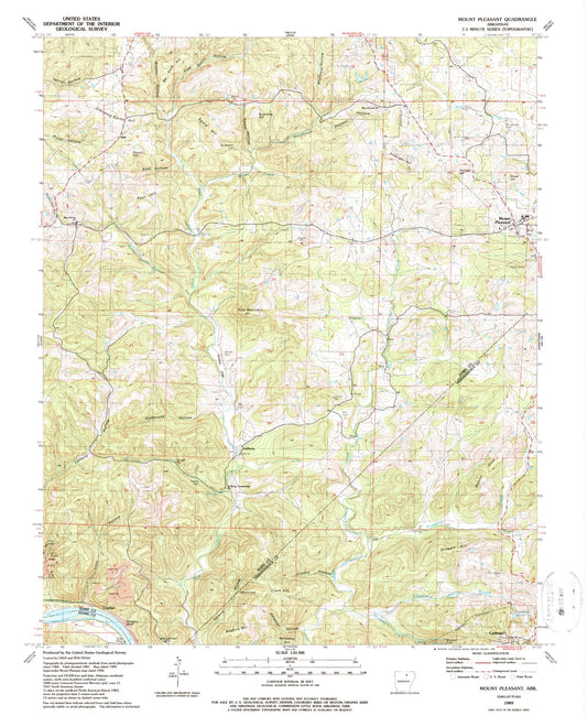 Classic USGS Mount Pleasant Arkansas 7.5'x7.5' Topo Map Image