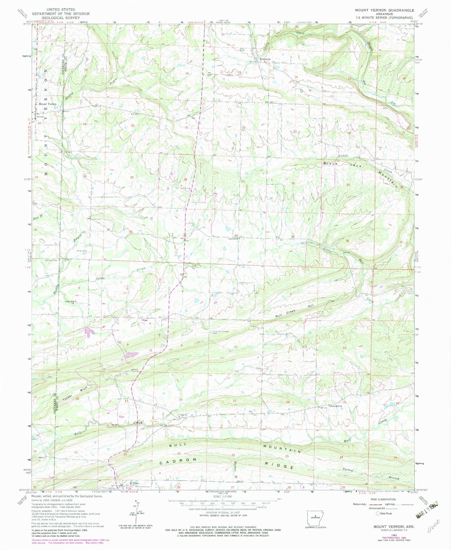Classic USGS Mount Vernon Arkansas 7.5'x7.5' Topo Map Image